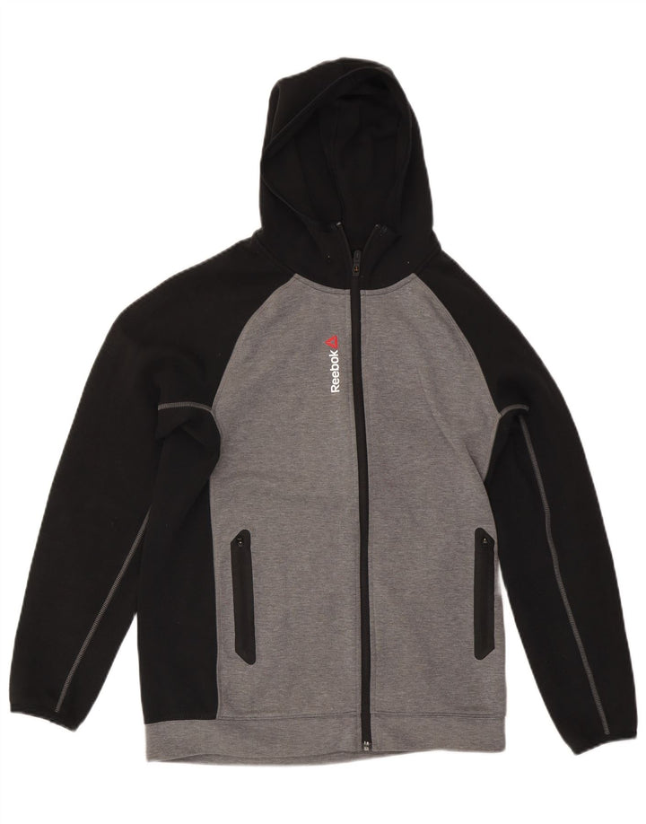 Pulover REEBOK pentru bărbați, cu fermoar, din poliester color bloc, gri mic