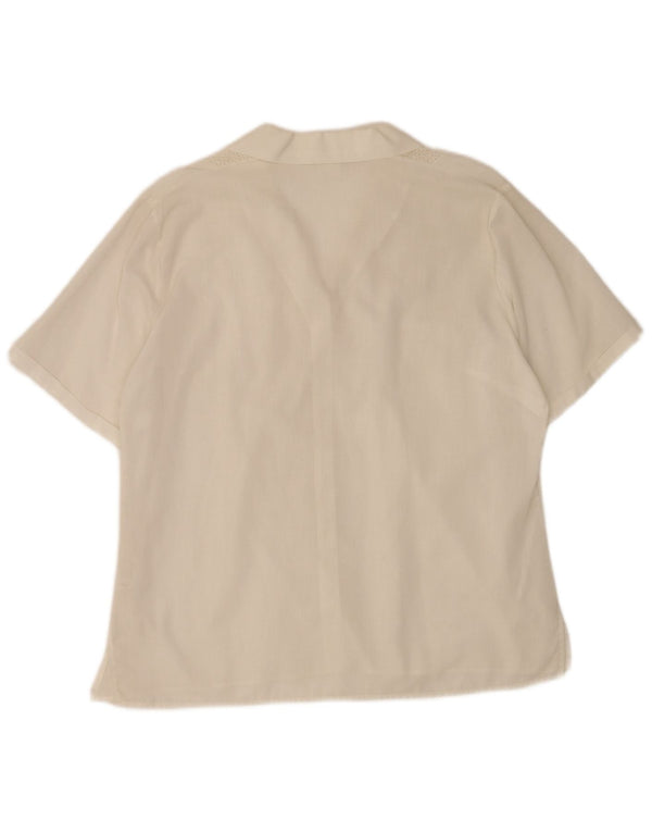 Bluză cămașă cu mânecă scurtă pentru femei Ricamo A Mano IT 48 XL Bumbac Floral Alb