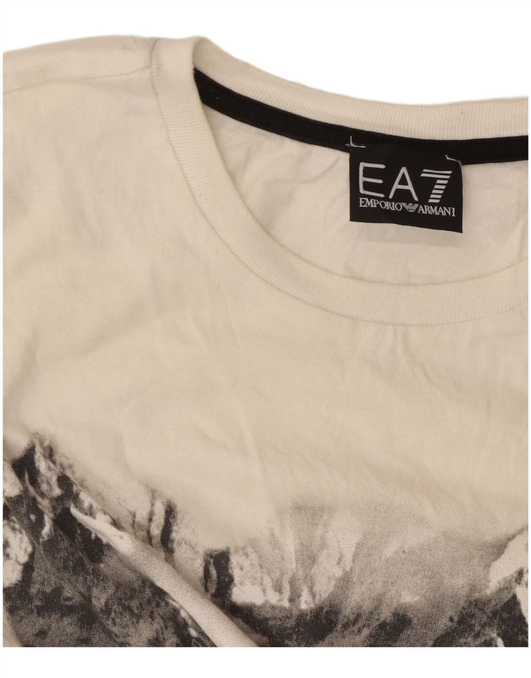 EMPORIO ARMANI Tricou cu grafic pentru femei Top UK 14 Medium White Bumbac