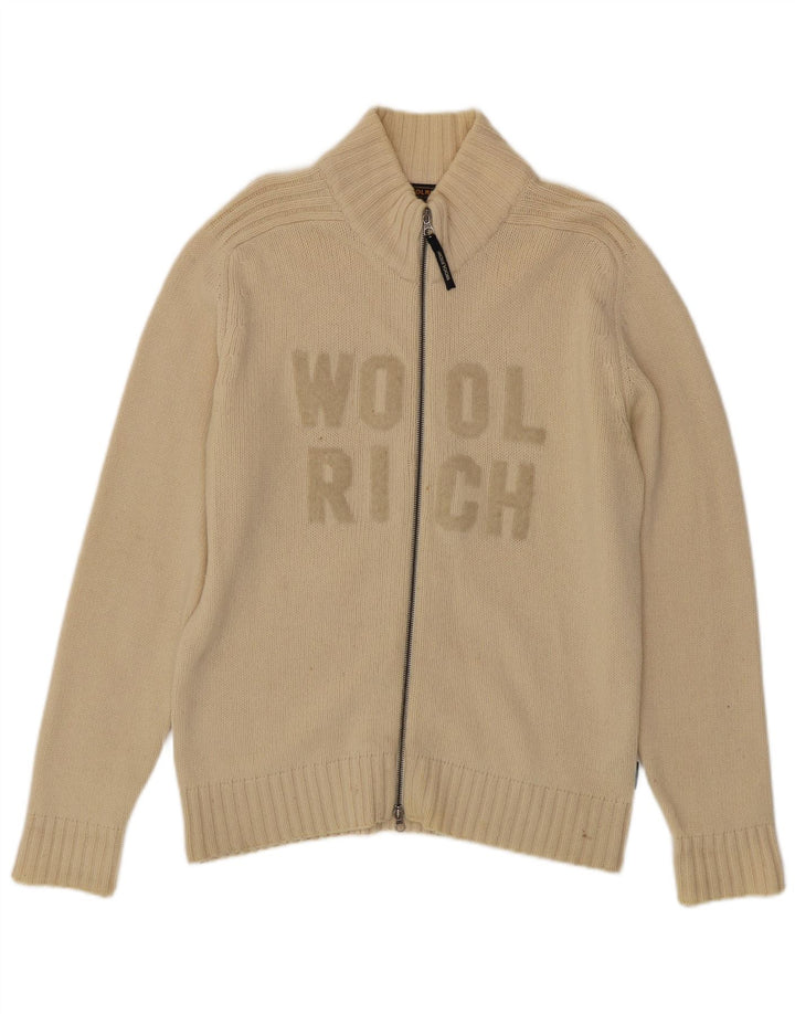 Pulover cardigan grafic pentru bărbați Woolrich, lână mediu bej