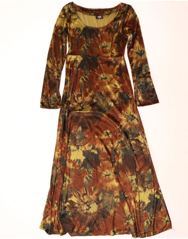 Rochie maxi din velur cu mâneci lungi vintage pentru femei UK 12 Medium Brown Tie Dye