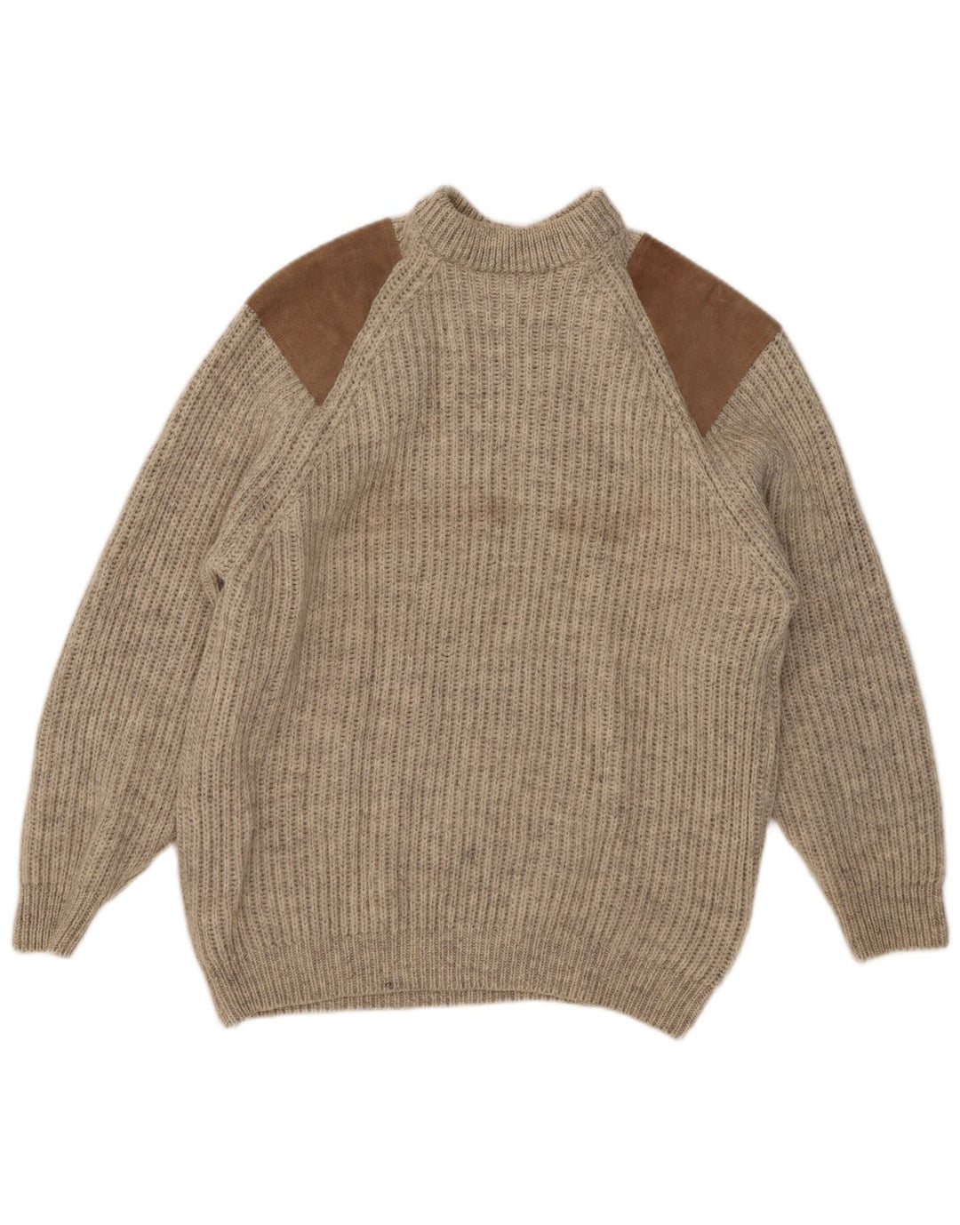 Pulover vintage pentru bărbați cu gât țestoasă, lână mare, bloc de culoare, bej