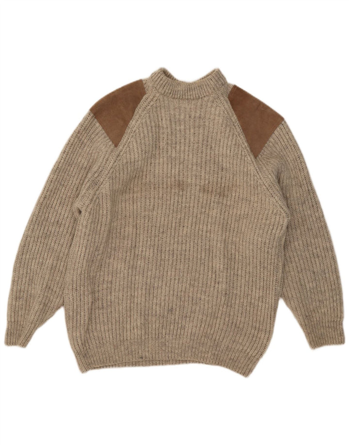 Pulover vintage pentru bărbați cu gât țestoasă, lână mare, bloc de culoare, bej