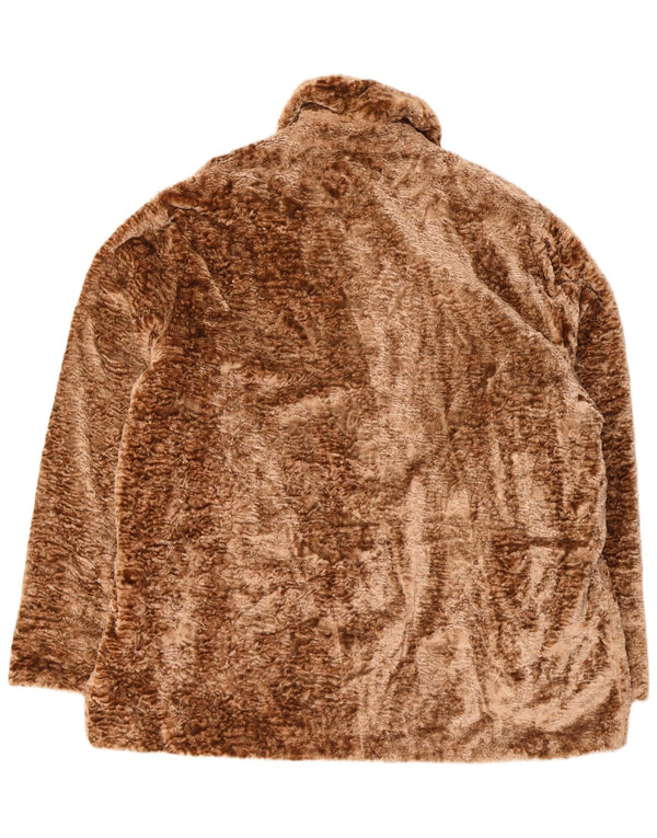 Jachetă vintage pentru femei, cu îmbrăcăminte de blană artificială, UK 18 XL, maro