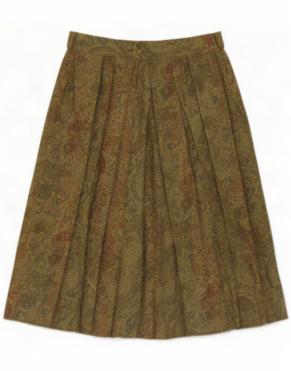 Fusta plisată vintage pentru femei UK 12 Medium W28 Green Paisley Viscose