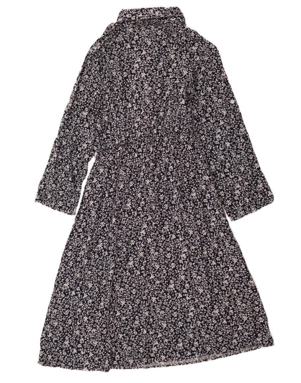 Rochie maxi cu mânecă lungă pentru femei VINTAGE UK 14 mare, albastru, bumbac floral