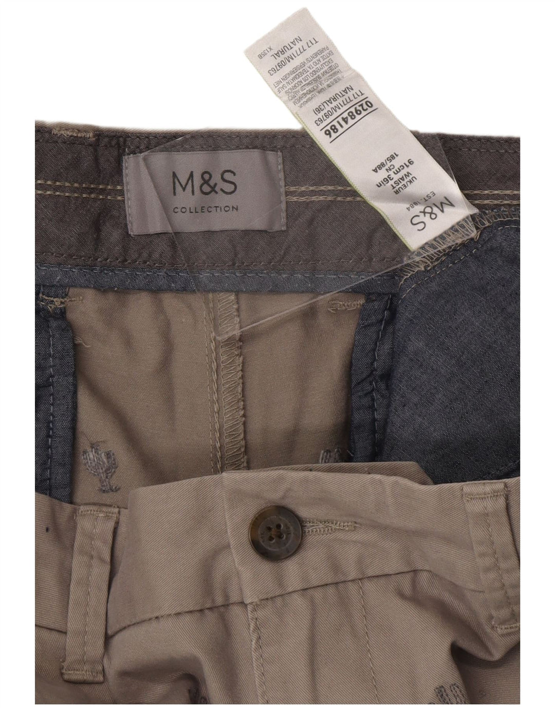 MARKS & SPENCER Pantaloni scurți chino pentru bărbați W36, bumbac cu pete gri mari