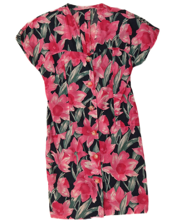Rochie cămașă vintage pentru femei cu mâneci scurte UK 14 Roz mediu Floral