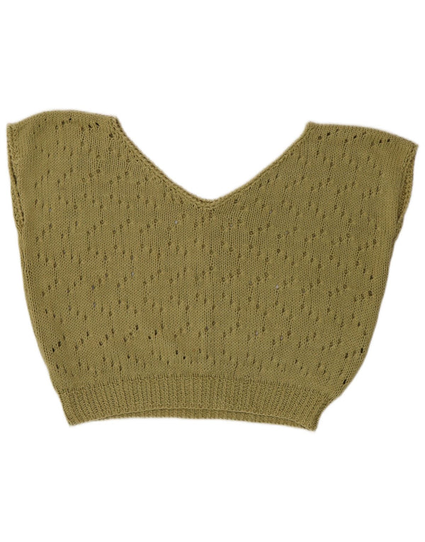 Vintage Womens Crop Loose Fit Vest Tank Top UK 14 Large Green