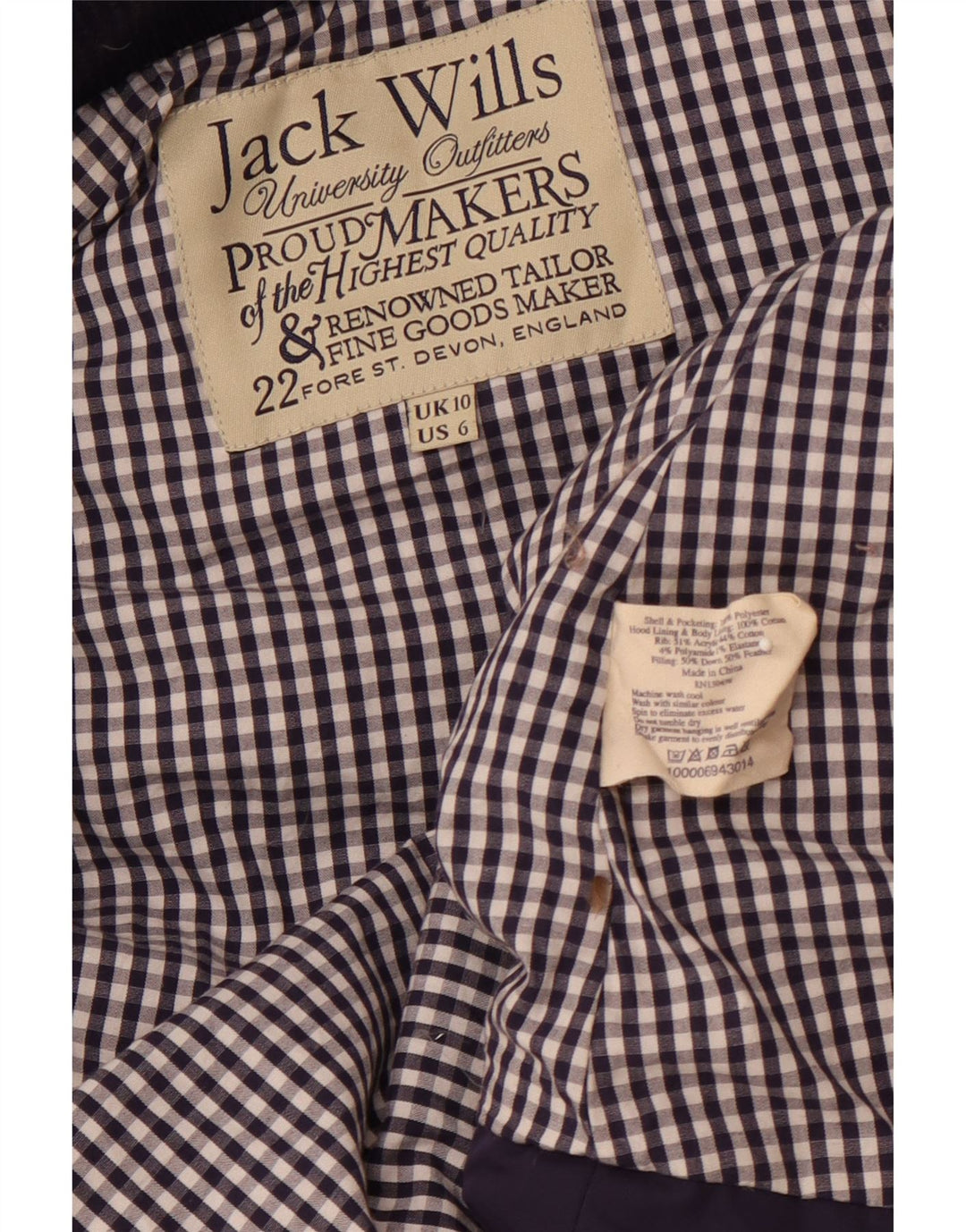 JACK WILLS Gilet căptușit cu glugă pentru femei UK 10 Poliester bleumarin mic