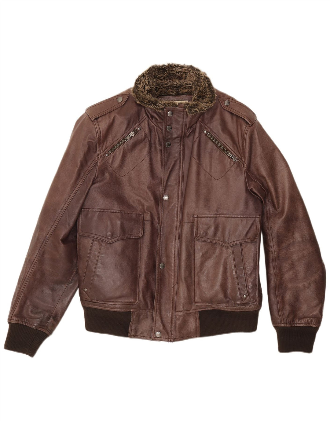 Blustaff Jachetă militară din piele Sherpa pentru bărbați UK 40 Mare, maro, piele