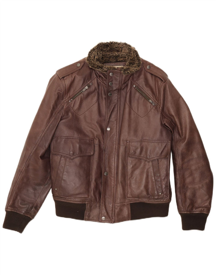 Blustaff Jachetă militară din piele Sherpa pentru bărbați UK 40 Mare, maro, piele