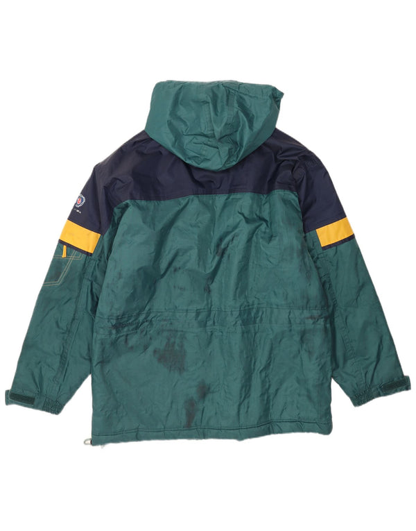 Jachetă de ploaie cu glugă vintage pentru bărbați UK 42 XL, nailon color bloc verde