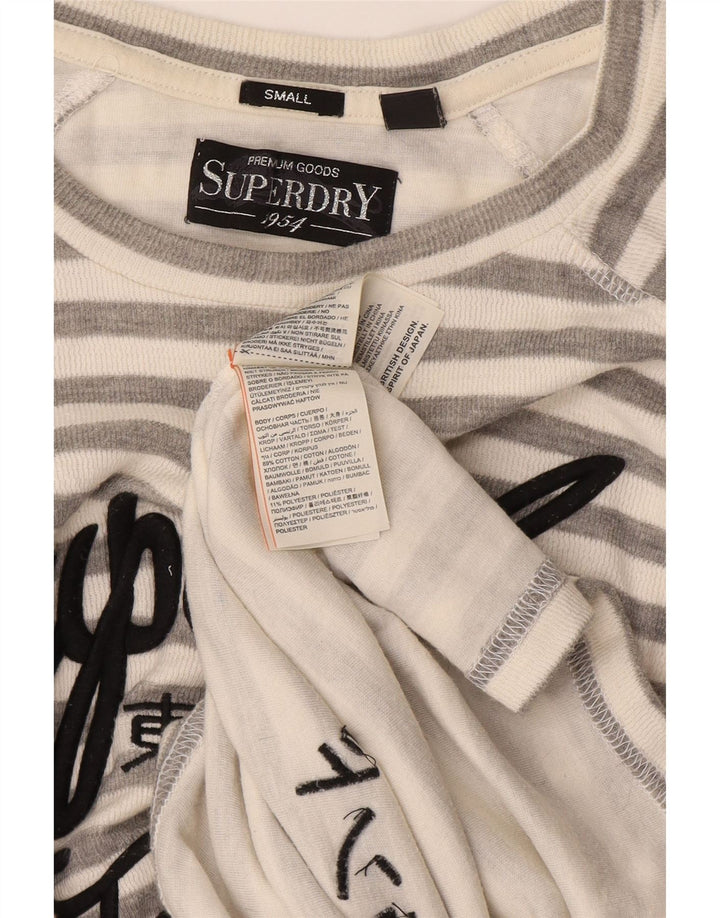 Top grafic Superdry pentru femei cu mânecă lungă UK 10, bumbac cu dungi gri mici