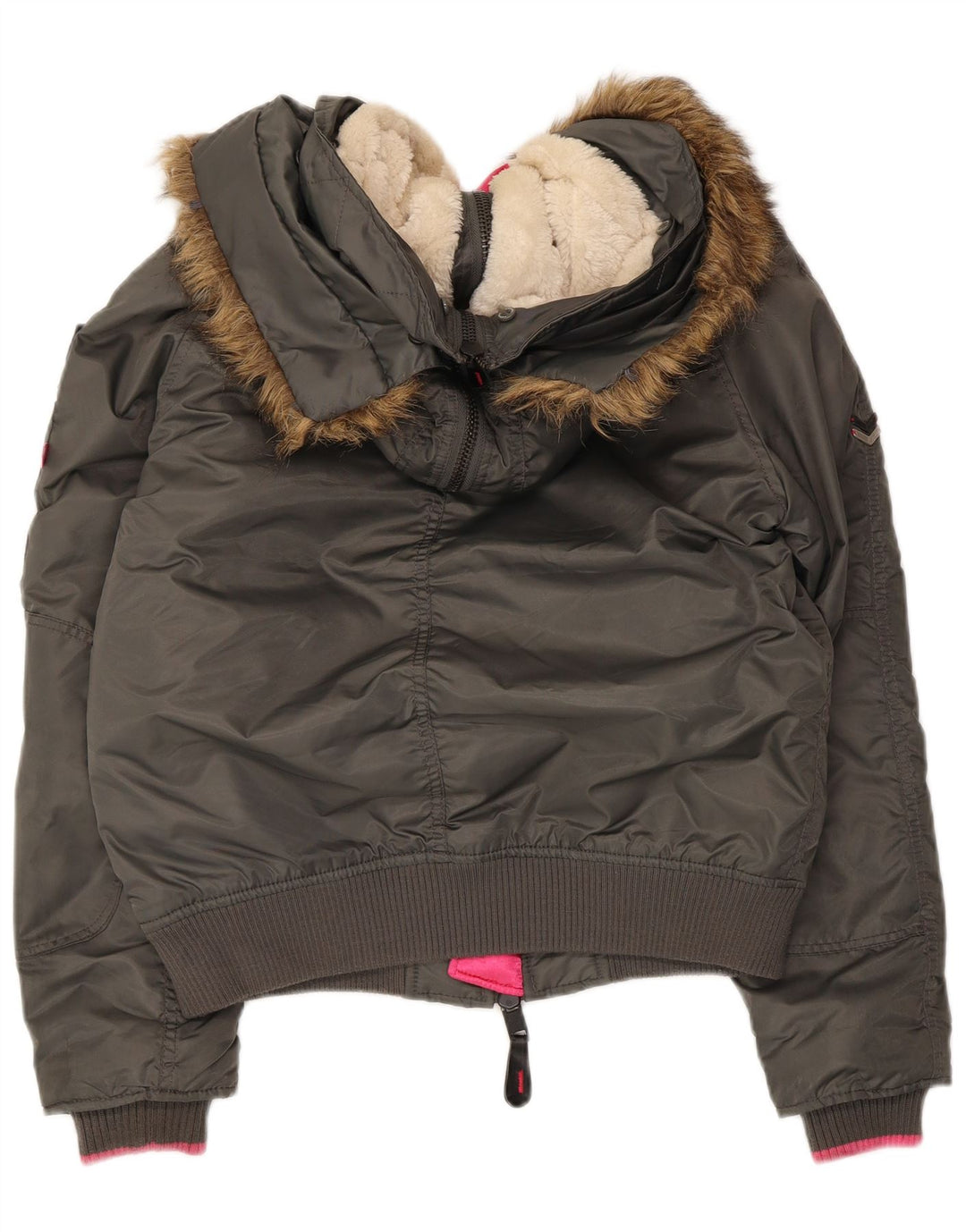 Jachetă de aviator de zbor căptușită cu glugă Superdry pentru femei UK 14, nailon gri mediu