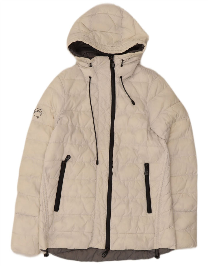 Jachetă căptușită cu glugă Superdry pentru femei UK 8 Small White Nylon