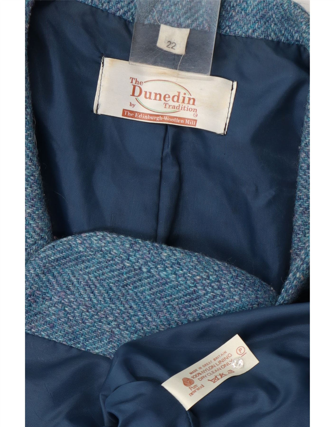 Jachetă Dunedin pentru femei, cu 2 nasturi, UK 22 3XL Blue Herringbone Lână