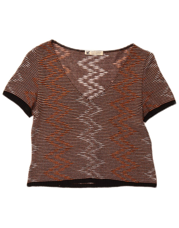 Bluză Vintage pentru femei Crop Top UK 10 Mic Maro Pinstripe