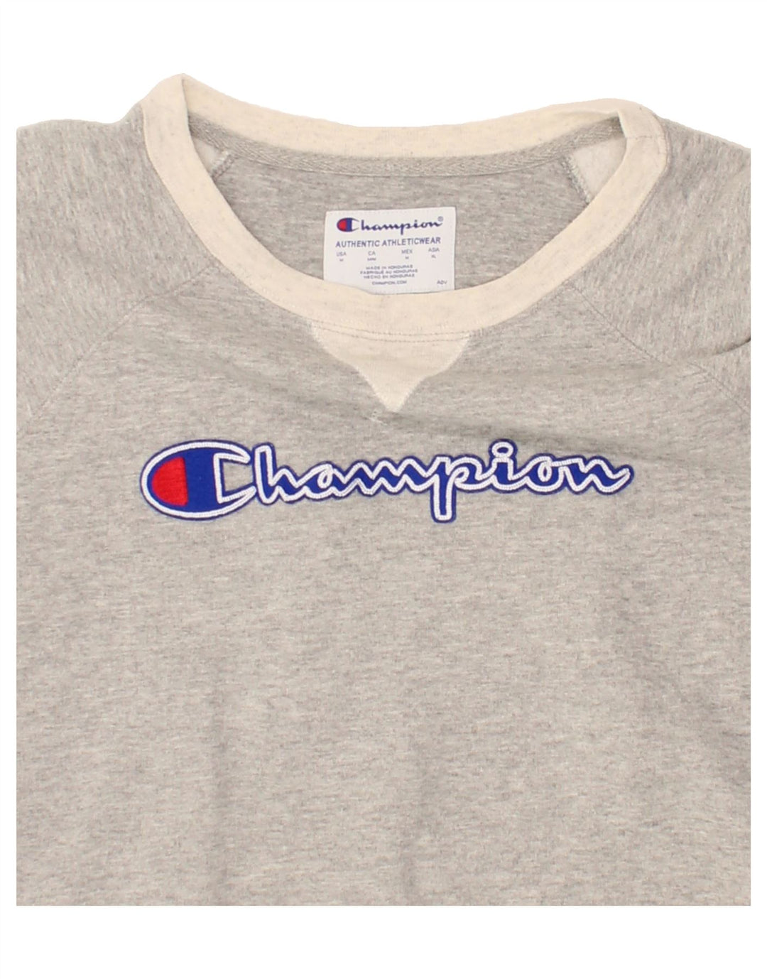 CHAMPION Womens Loose Fit Graphic Sweatshirt Jumper UK 14 Medium Grey Vintage Champion and Second-Hand Champion from Messina Hembry 