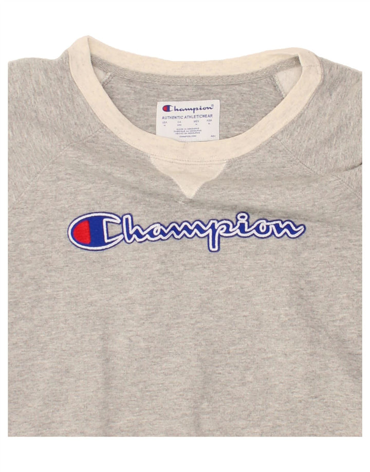 CHAMPION Womens Loose Fit Graphic Sweatshirt Jumper UK 14 Medium Grey Vintage Champion and Second-Hand Champion from Messina Hembry 
