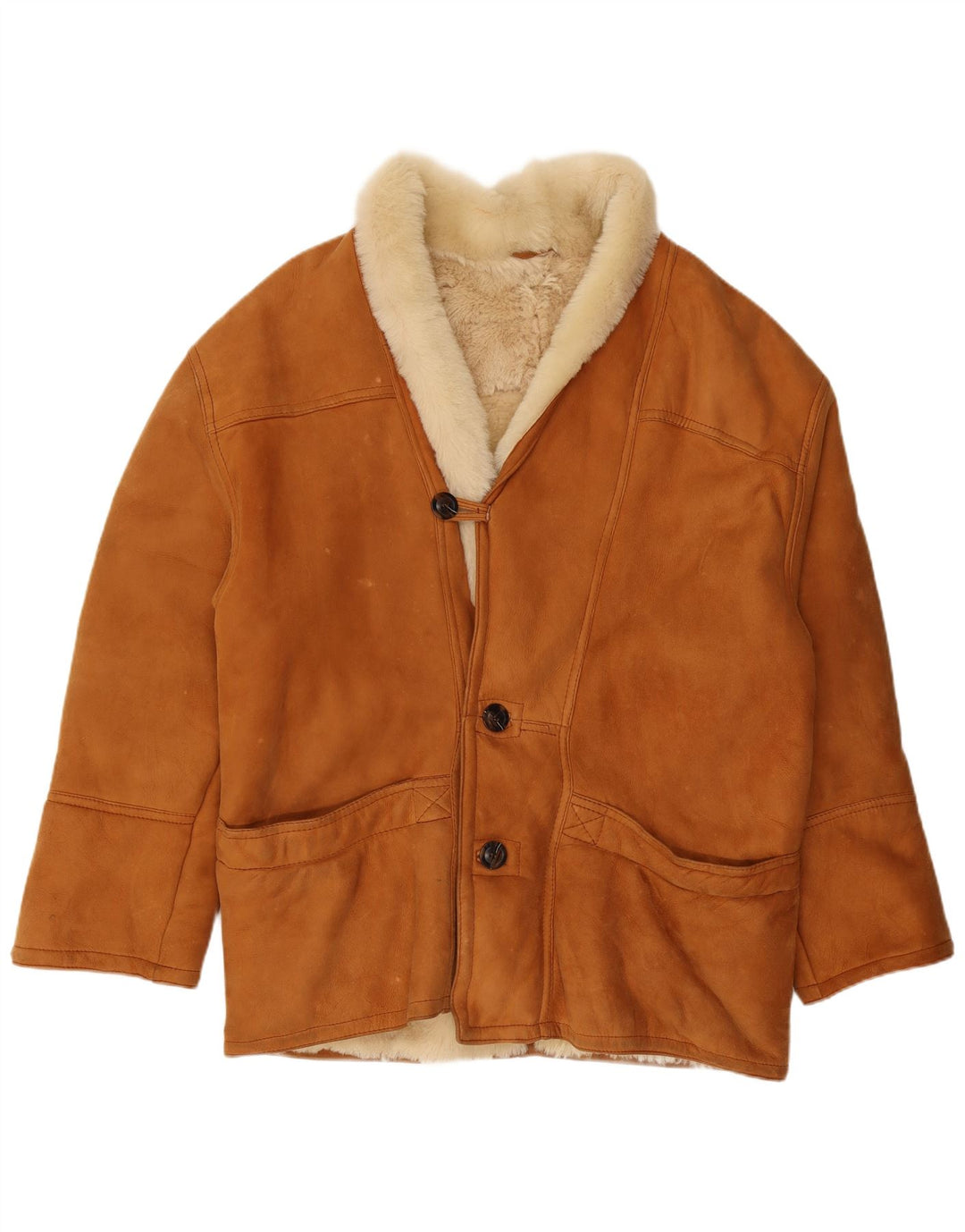 Jachetă din shearling pentru bărbați VINTAGE UK 40 mare maro