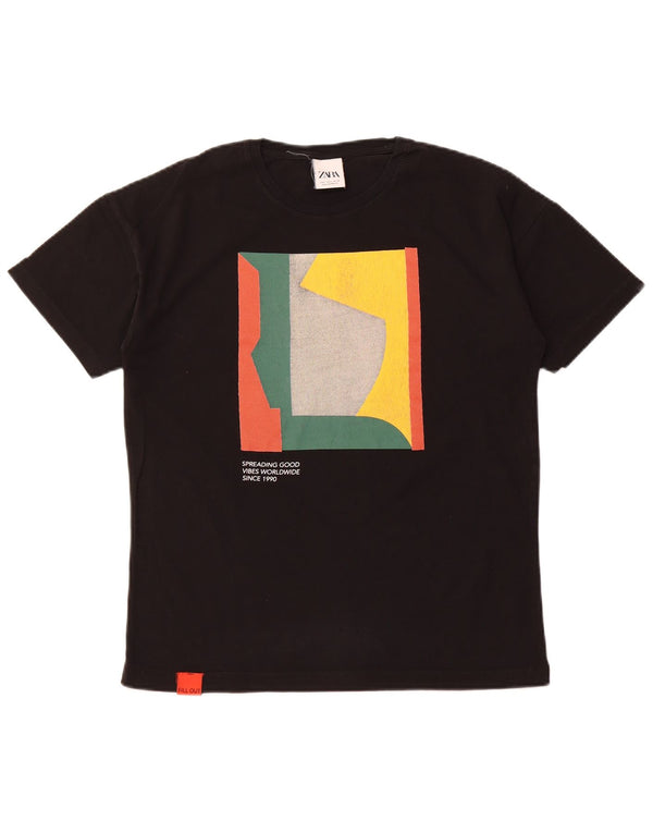 ZARA Mens Graphic T-Shirt Top Small Black Colourblock