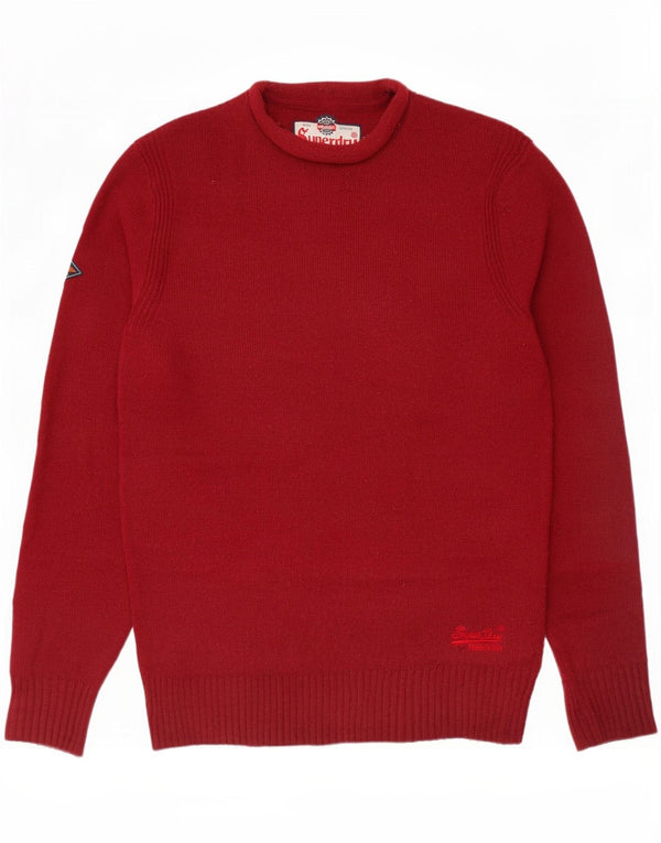 Superdry Mens Crew Neck Jumper Sweater Medium Red Lambswool