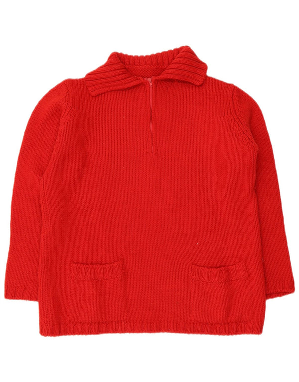 Pulover vintage cu gât polo pentru femei UK 16 Lână merinos mare roșie