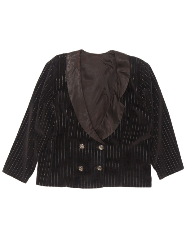 Jachetă vintage pentru femei cu două pieptări, UK 18 XL, neagră, cu dungi