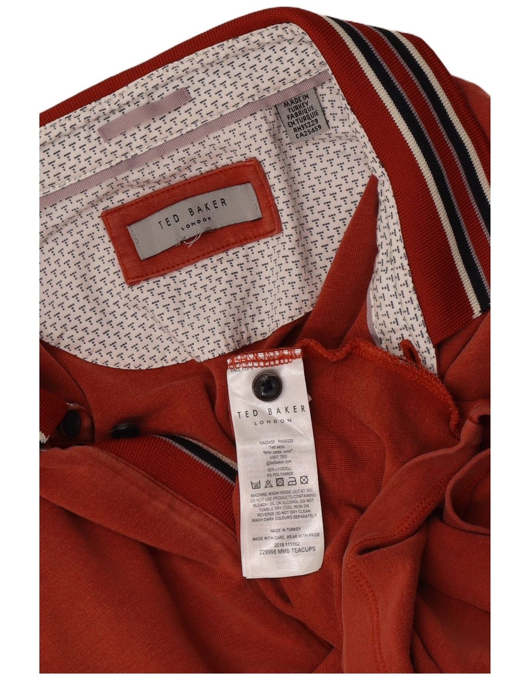 Tricou polo pentru bărbați Ted Baker XL Orange cu dungi Lyocell