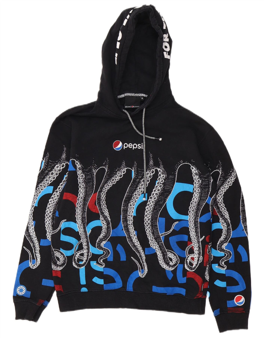 Pulover cu glugă cu grafic pentru bărbați Octopus, bumbac mic, negru