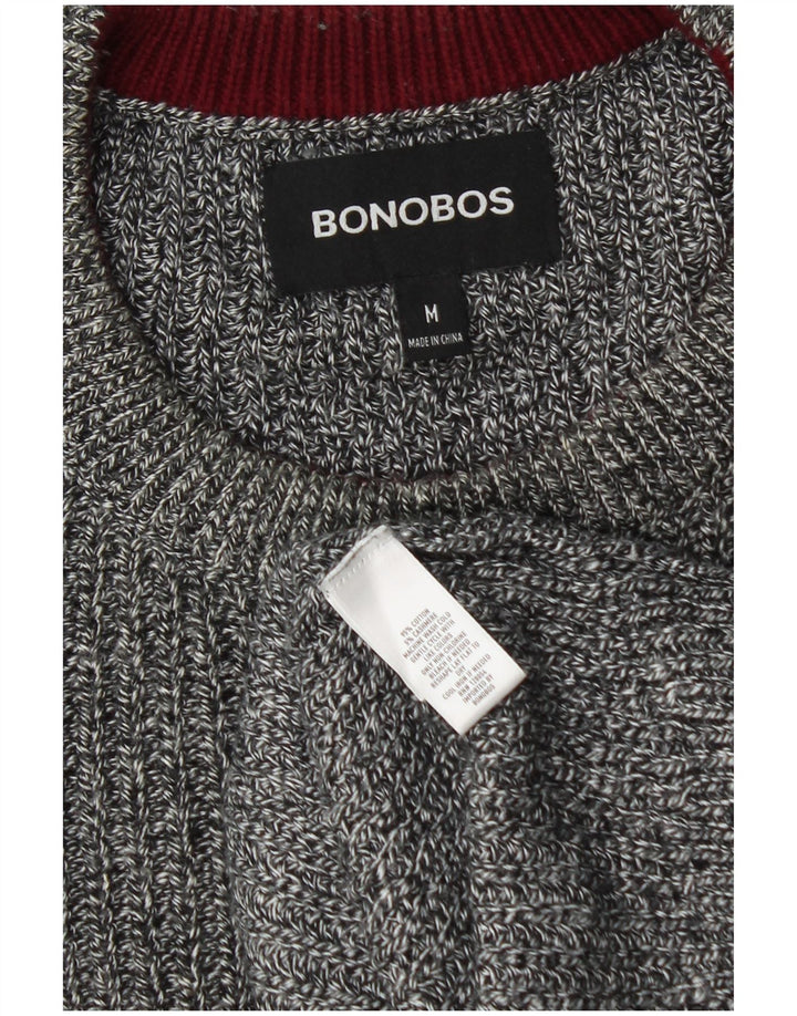 BONOBOS Pulover pentru bărbați cu gât roșu, bumbac cu pete, gri mediu