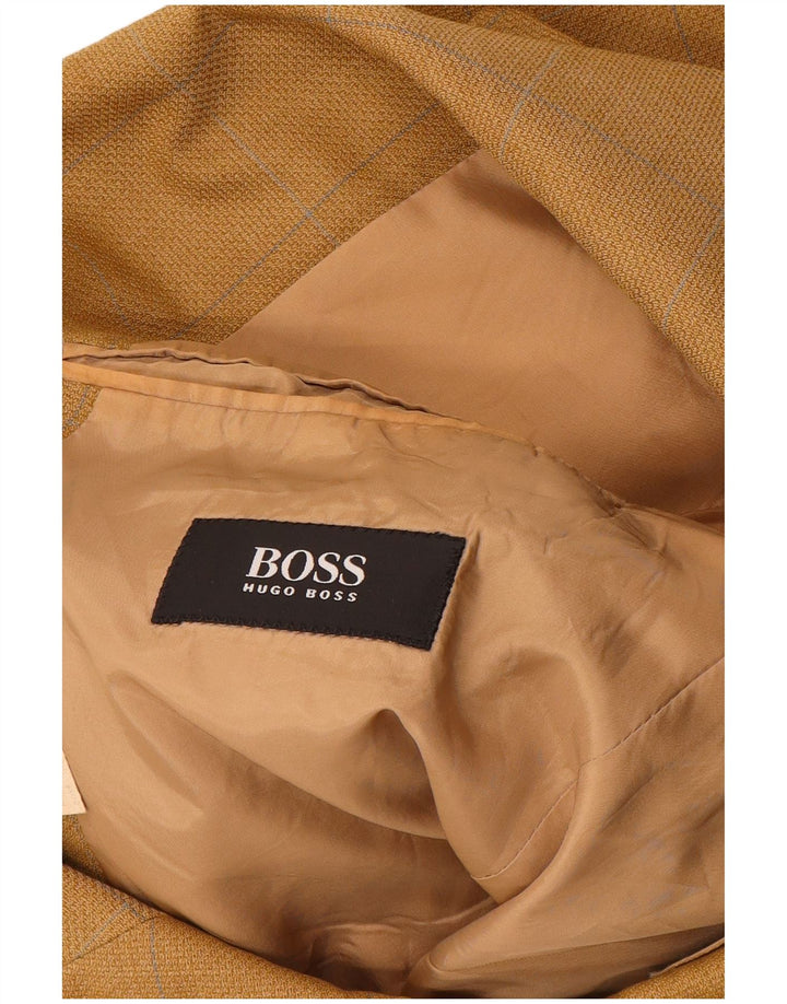 Blazer pentru bărbați HUGO BOSS, cu 3 nasturi, IT 52 XL, lână nouă, cu carouri galbene