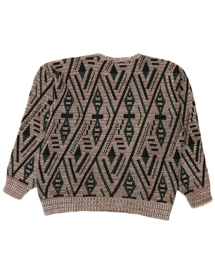Pulover vintage pentru bărbați cu gât roșu IT 52 mare multicolor geometric