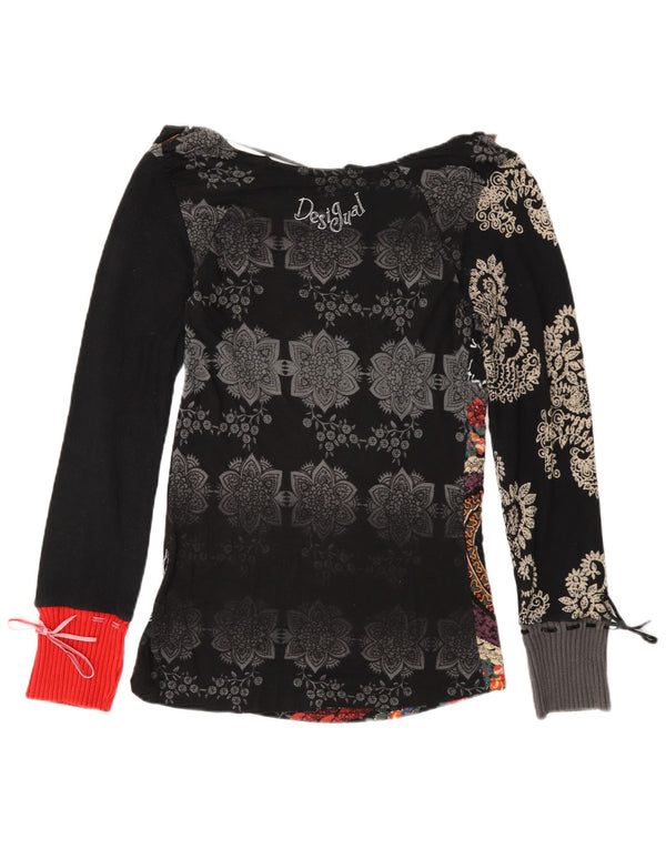 Top grafic pentru femei Desigual, cu mânecă lungă, UK 18 XL, bumbac negru Paisley