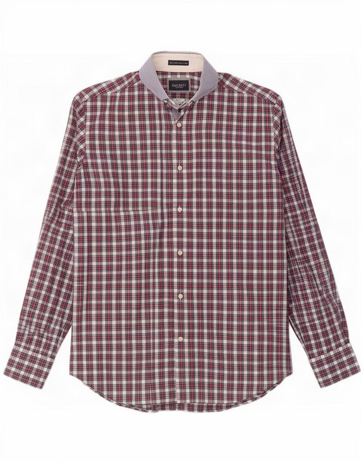 Camasă pentru bărbați Hackett slim fit, bumbac cu carouri mici, roșii