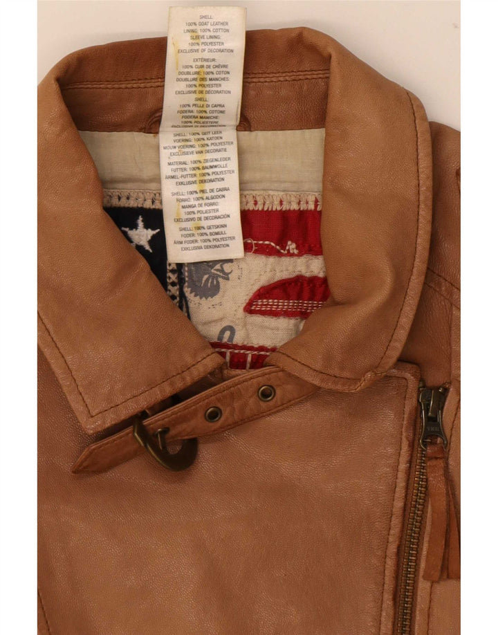 True Religion Jachetă motociclist din piele pentru femei UK 10 Mic Bej Colorblock
