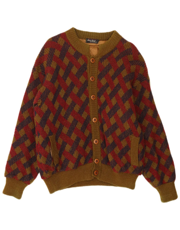 Jachetă Bomber Vintage pentru bărbați din tricot UK 42 XL Kaki Geometric Lână