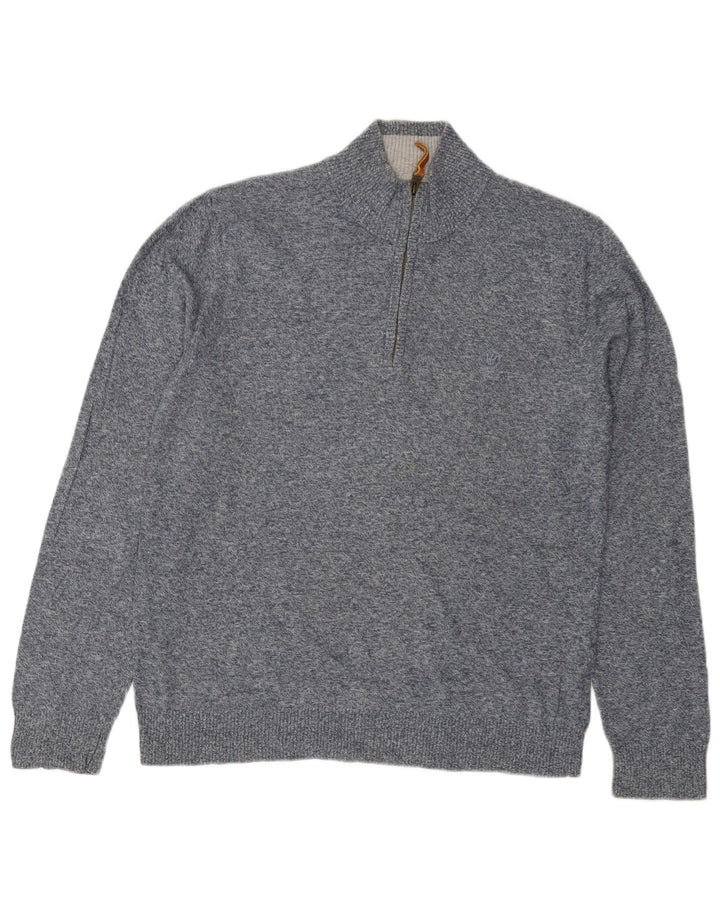 Pulover pentru bărbați Fat Face, cu fermoar, cu gât, din bumbac cu pete albastru mediu, clasic