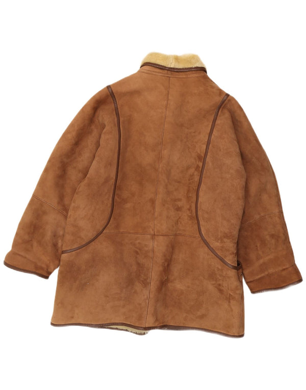 Palton supradimensionat din shearling vintage pentru femei IT 48 XL maro din shearling
