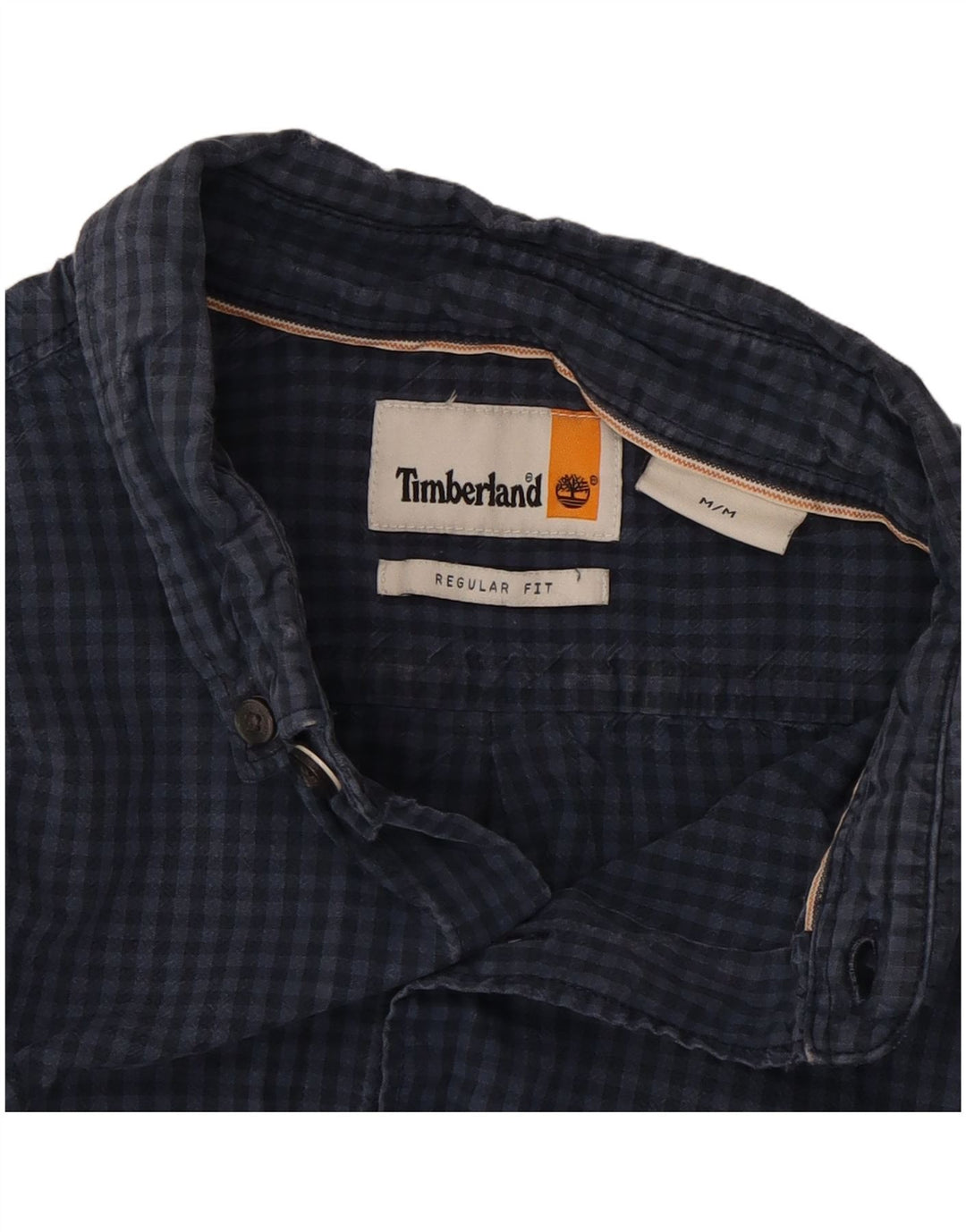 TIMBERLAND Mens Regular Fit Shirt Medium Navy Blue Gingham Cotton