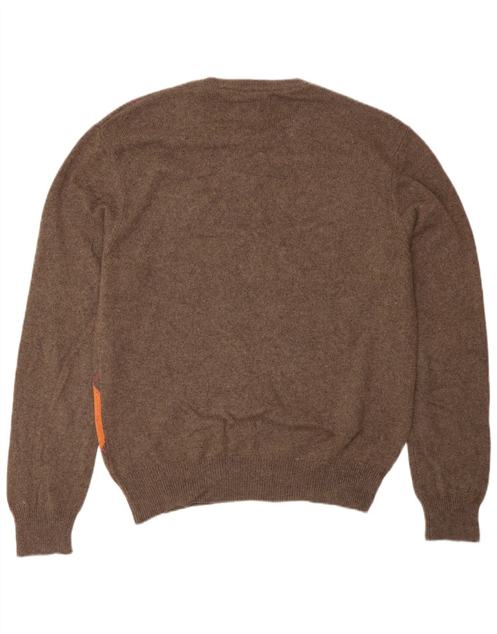 Pulover VINTAGE pentru bărbați cu gât roșu IT 48 Small Brown Argyle/Diamond