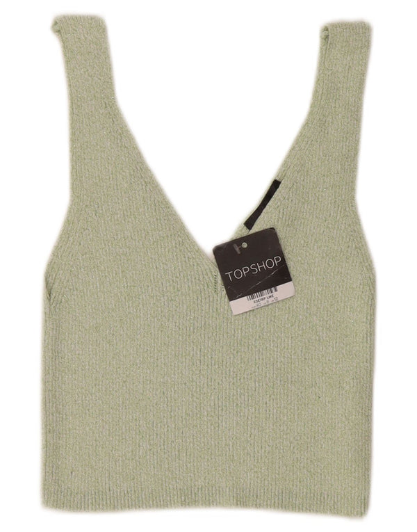 Topshop Crop Top tricot pentru femei UK 12 Medium Green Flecked Bumbac