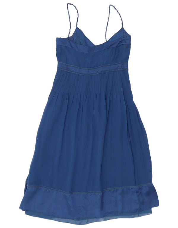 Karen Millen Rochie de soare pentru femei UK 10 Mic din mătase bleumarin