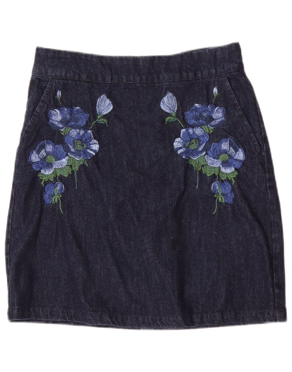 Fusta de blugi pentru femei Warehouse UK 10 Small W28 Blue Floral Bumbac
