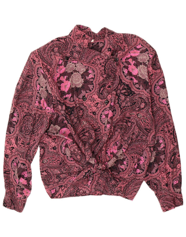 Bluză cămașă supradimensionată pentru femei VINTAGE UK 14 mare, roz, viscoză florală