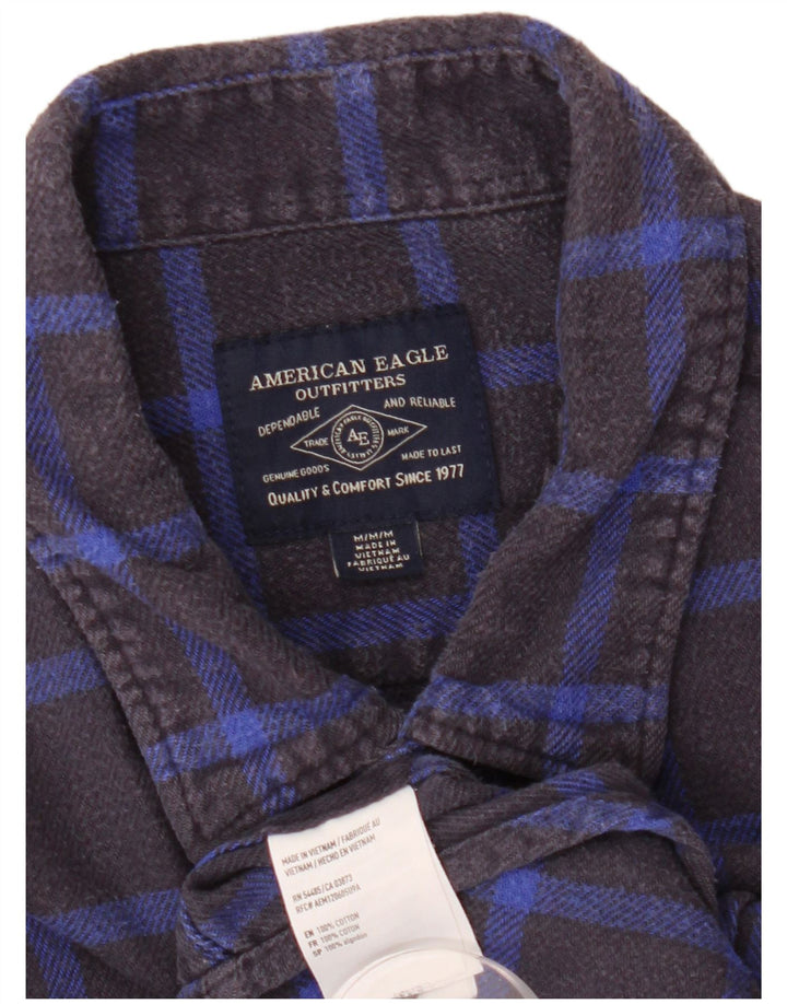 Cămașă de flanel pentru bărbați American Eagle, bumbac cu carouri, albastru bleumarin mediu