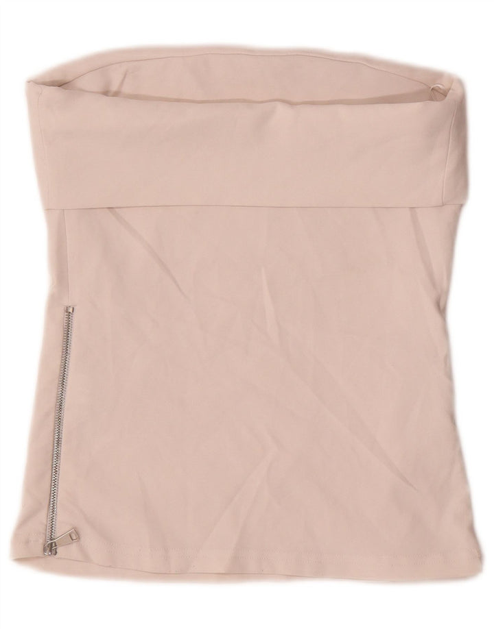Top Crop fără bretele pentru femei Zara UK 12 Medium Bej Poliester