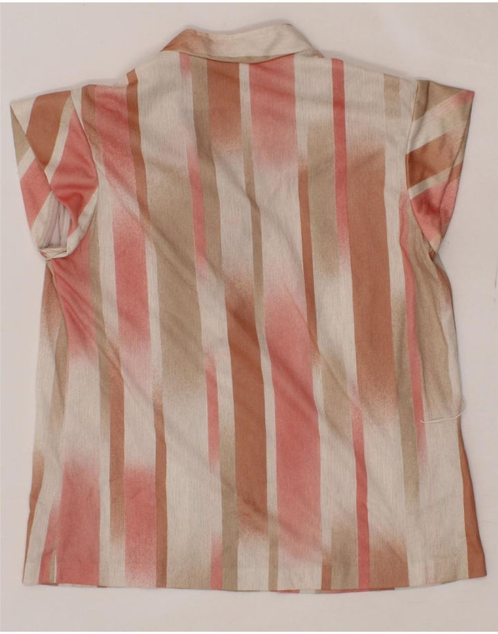 VINTAGE Womens Pullover Shirt Blouse UK 12 Medium Pink Striped Vintage Vintage and Second-Hand Vintage from Messina Hembry 