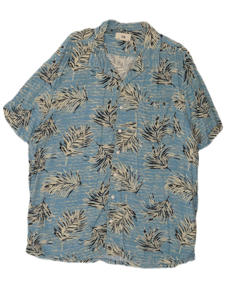 C&A Mens Short Sleeve Shirt XL Blue Floral Viscose